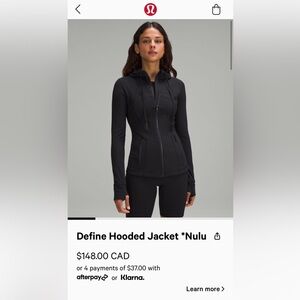 Black Define Hooded Lululemon Jacket size 2